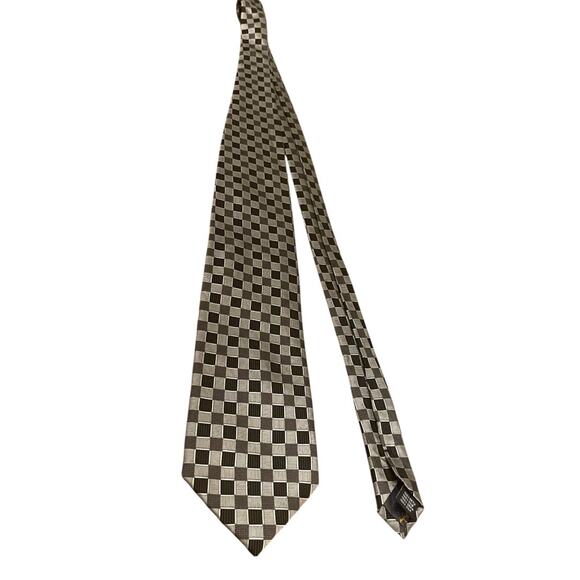 Valerio Garati Pure Silk Hand Made Square Pattern Tie Mens Necktie Black Gray - Picture 10 of 12